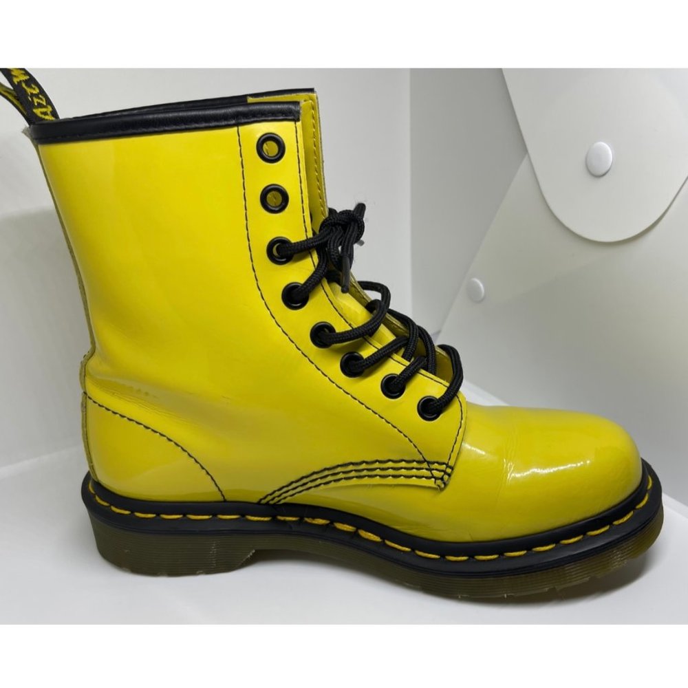 DR. MARTENS Yellow Patent Leather Ankle Boots - Picture 6 of 12